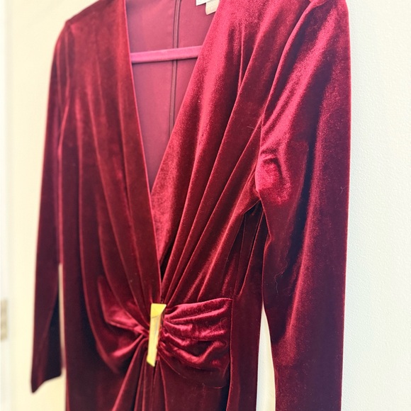 Calvin Klein Burgundy Velvet Long Sleeve Dress - Picture 6 of 8